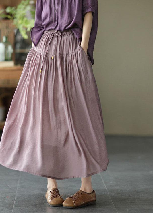 Vintage Light Purple Elegant Patchwork Tie Waist Summer Skirt Linen - SooLinen