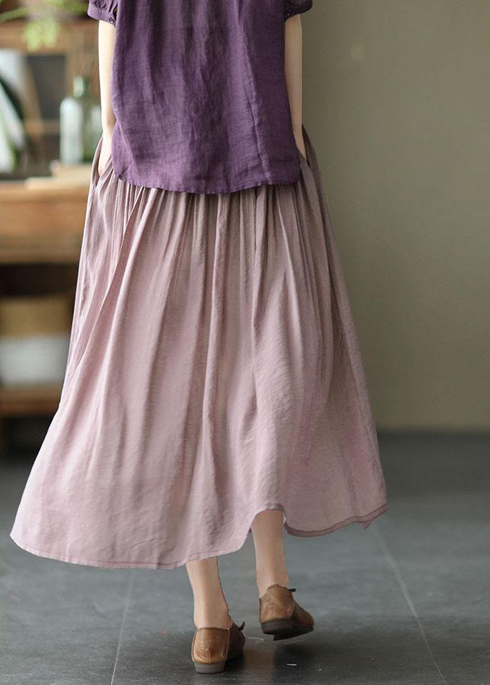 Vintage Light Purple Elegant Patchwork Tie Waist Summer Skirt Linen - SooLinen