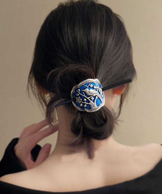 Vintage Magpie Haarnadel aus Sterlingsilber mit Cloisonné-Emaille