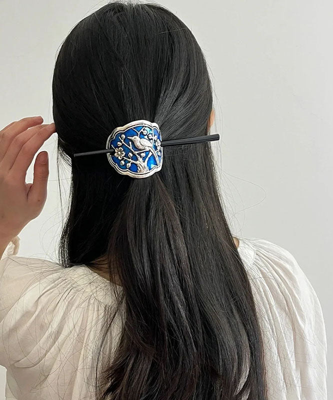 Vintage Magpie Haarnadel aus Sterlingsilber mit Cloisonné-Emaille