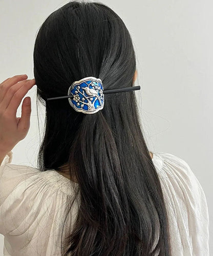 Vintage Magpie Haarnadel aus Sterlingsilber mit Cloisonné-Emaille