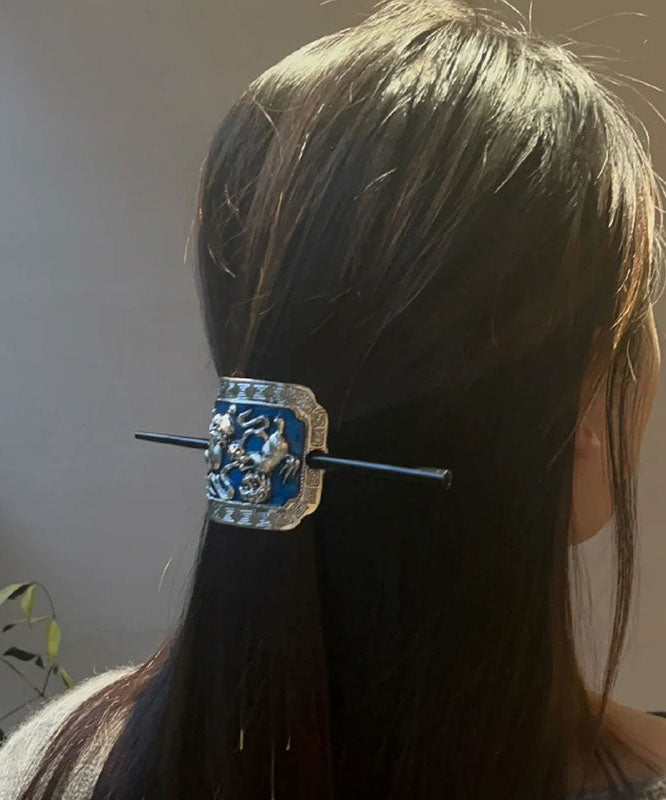 Vintage Magpie Haarnadel aus Sterlingsilber mit Cloisonné-Emaille