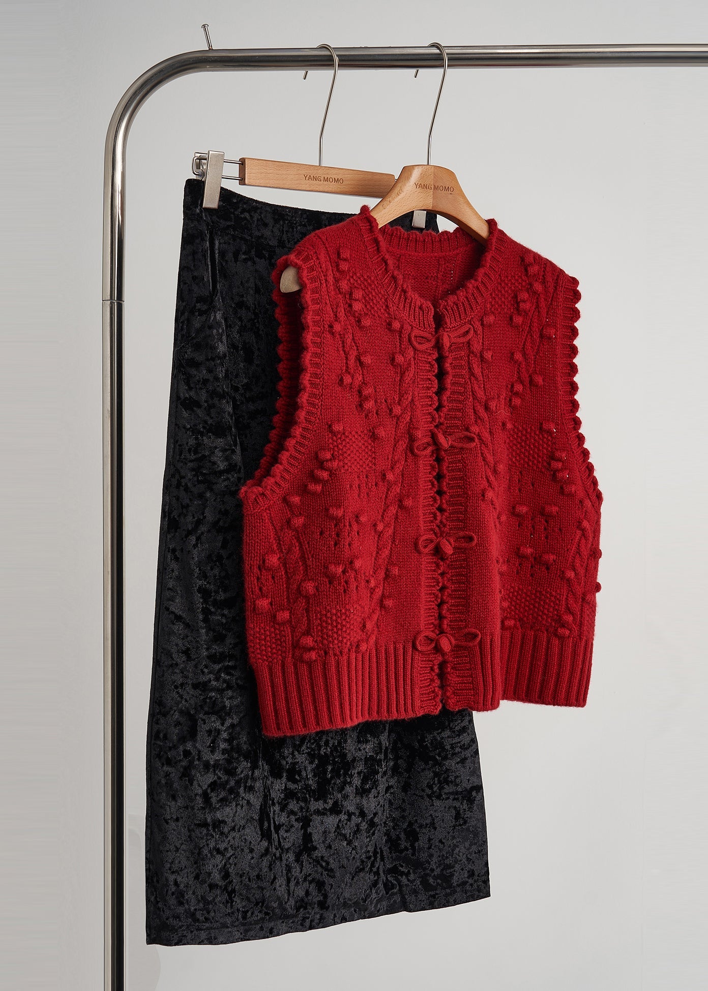 Vintage Mulberry Strickweste mit chinesischen Knöpfen, Frühling