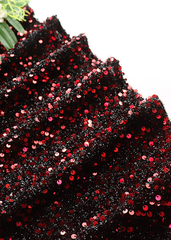 Vintage Mulberry Elastische Taille Pailletten Tüll A Linie Rock Frühling