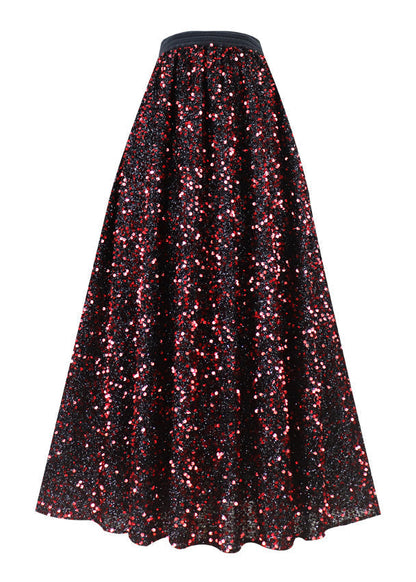 Vintage Mulberry Elastische Taille Pailletten Tüll A Linie Rock Frühling