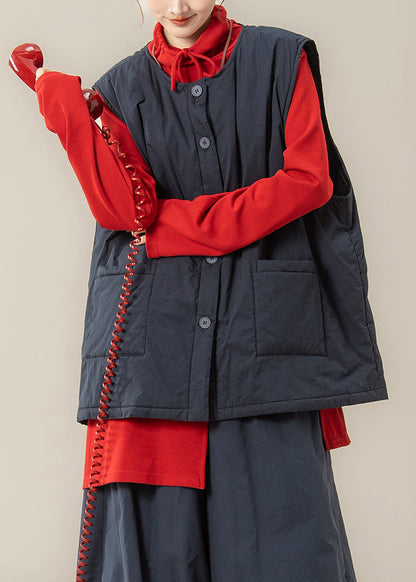 Conjunto de dos piezas vintage de chaleco y top rojo de algodón fino con patchwork azul marino para invierno.