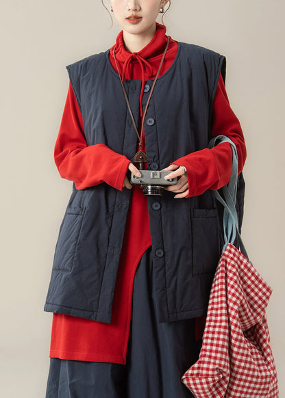 Conjunto de dos piezas vintage de chaleco y top rojo de algodón fino con patchwork azul marino para invierno.