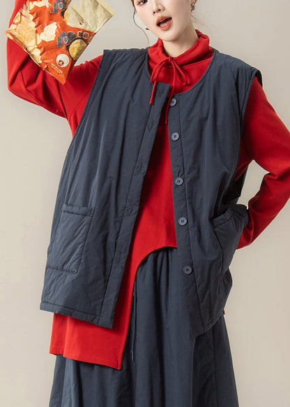 Conjunto de dos piezas vintage de chaleco y top rojo de algodón fino con patchwork azul marino para invierno.