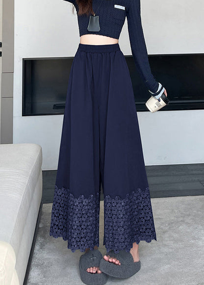 Pantalones cortos de algodón con bordado floral azul marino vintage para primavera