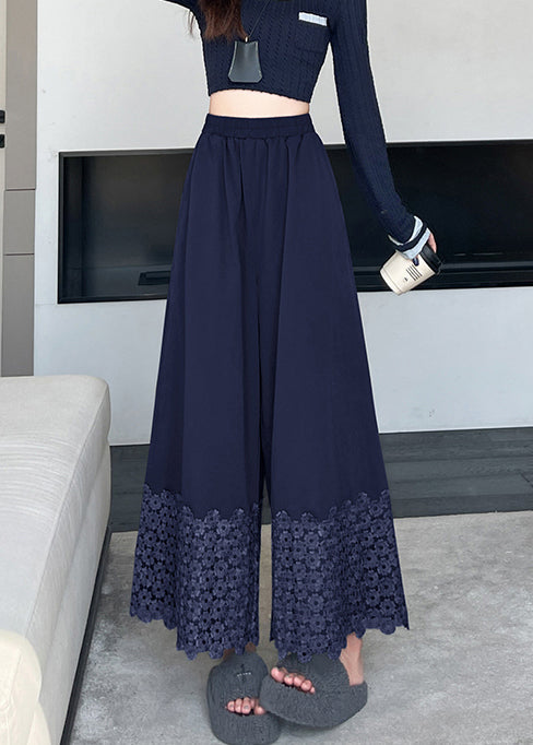 Pantalones cortos de algodón con bordado floral azul marino vintage para primavera