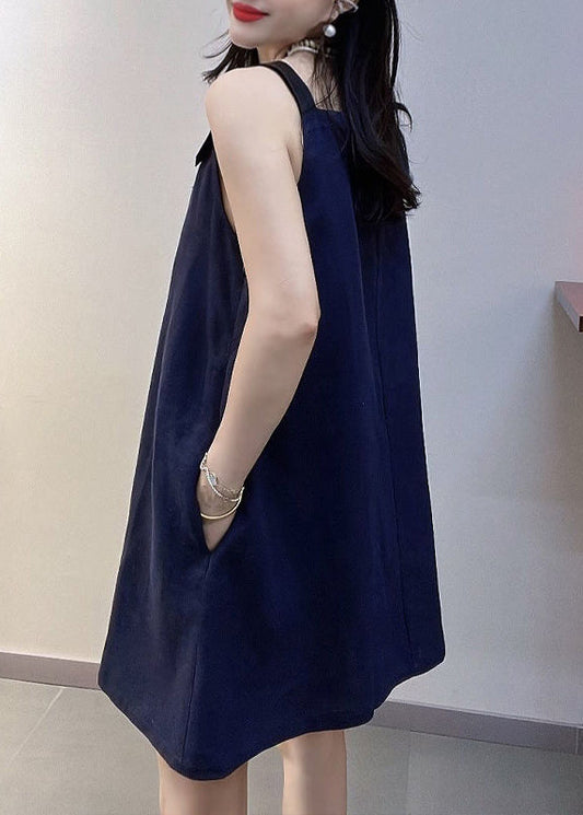 Vintage Marineblaue Oversize-Minikleider aus Baumwolle für den Sommer