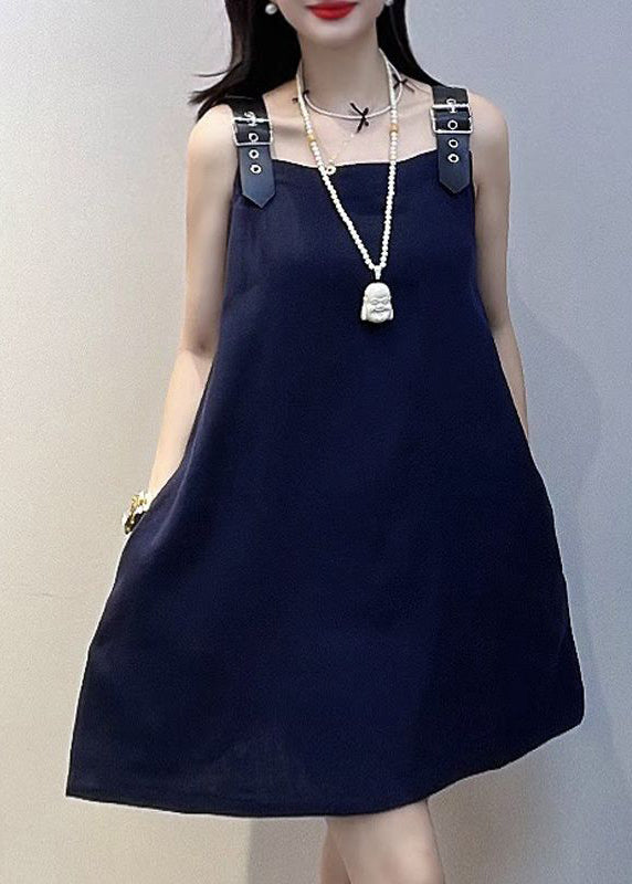 Vintage Navy Oversized Cotton Mini Dresses Summer