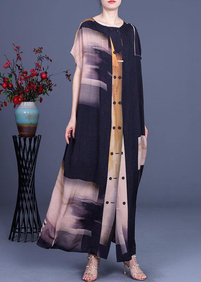 Vintage Navy Print Button Cardigans Two Pieces Set - SooLinen