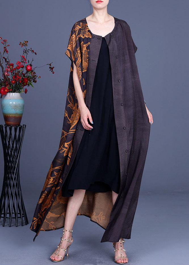 Vintage Navy Print Button Cardigans Two Pieces Set - SooLinen