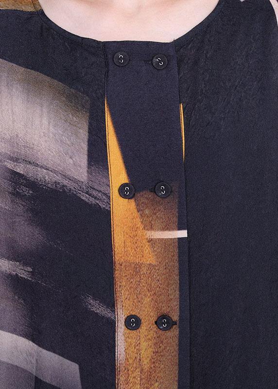 Vintage Navy Print Button Cardigans Two Pieces Set - SooLinen