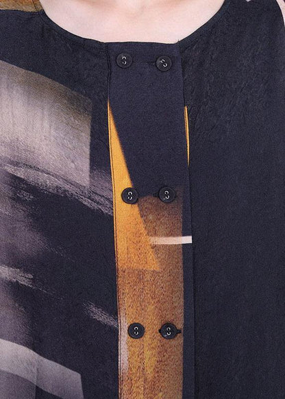 Vintage Navy Print Button Cardigans Two Pieces Set - SooLinen