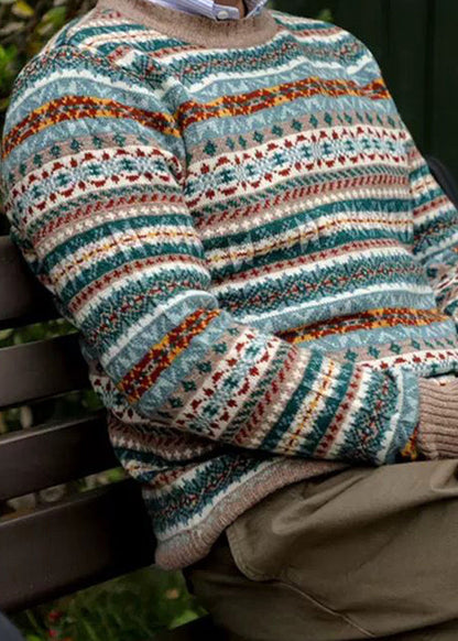Vintage Navy Striped Cozy Patchwork Knit Men Sweater Winter