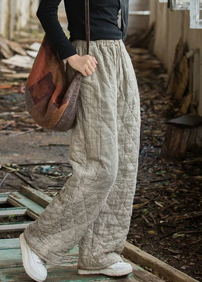 Vintage-Hose mit Haferflocken-Karo, Batikmuster, Taschen, Baumwollfüllung und geradem Schnitt