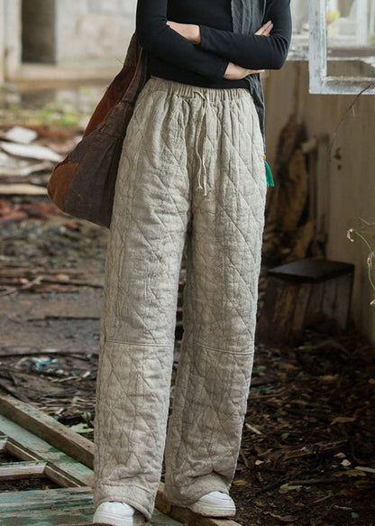 Vintage-Hose mit Haferflocken-Karo, Batikmuster, Taschen, Baumwollfüllung und geradem Schnitt