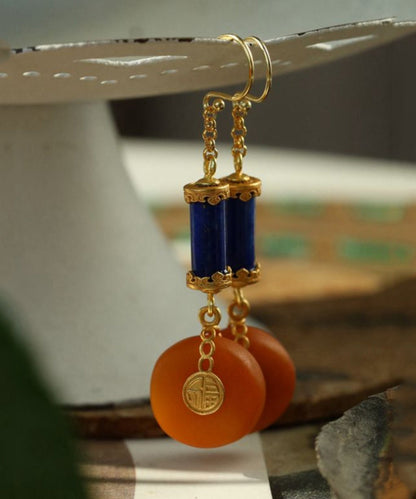 Pendientes vintage de plata de ley naranja con ámbar dorado y cera de miel