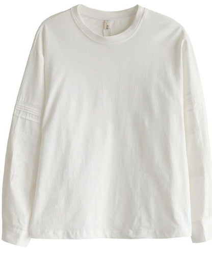 Vintage PatchworkWhite Long Sleeve Tops Cotton - SooLinen
