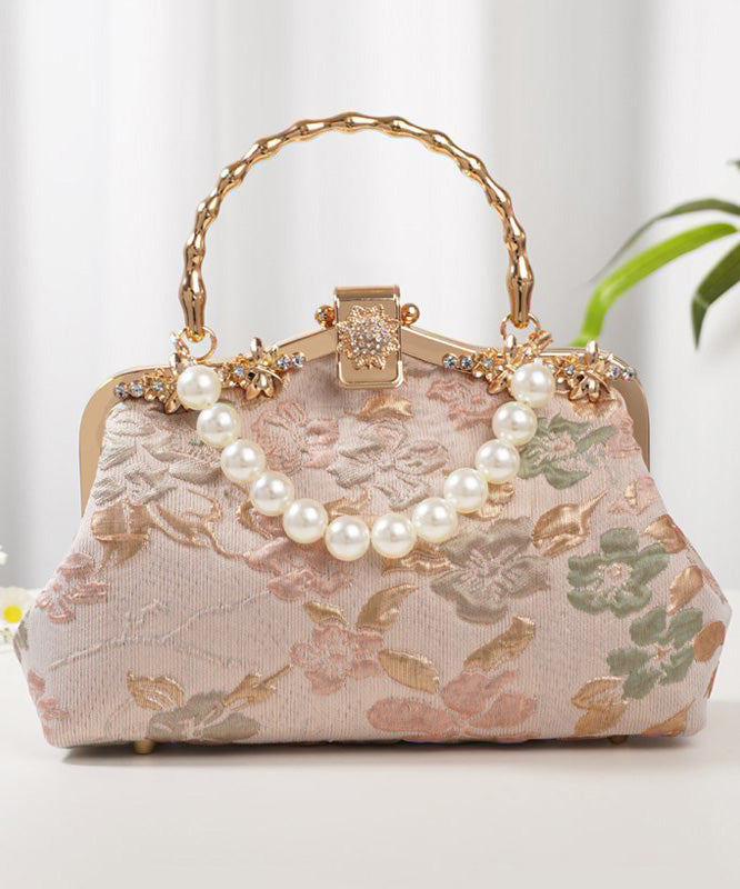 Vintage Pink Embroidered Zircon Bead Tote Bag