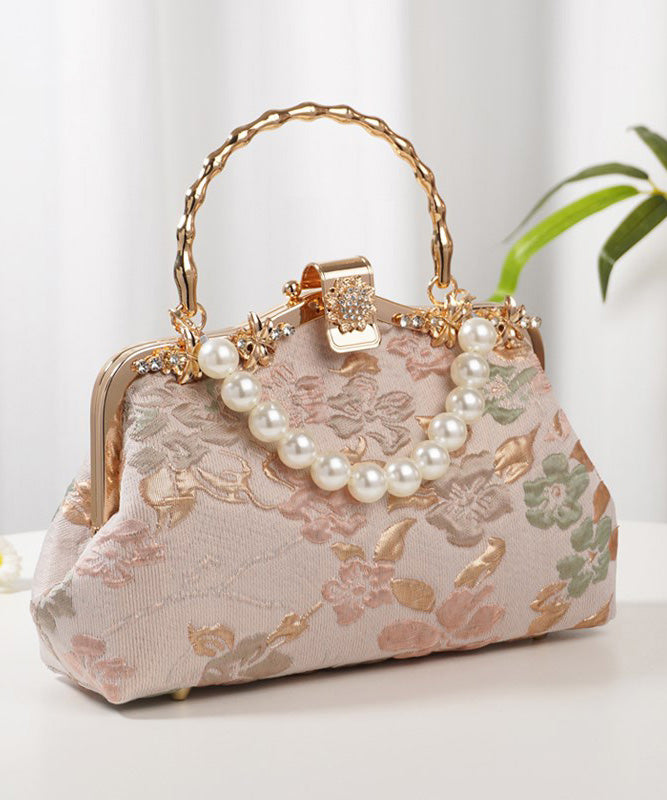 Vintage Pink Embroidered Zircon Bead Tote Bag