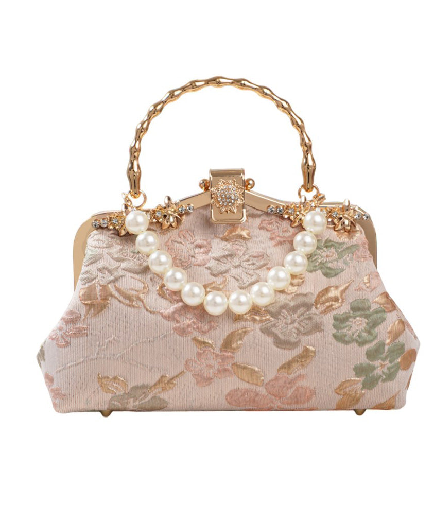 Vintage Pink Embroidered Zircon Bead Tote Bag