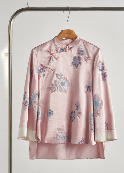 Vintage Pink Sequins Embroidered Silk Coats Fall