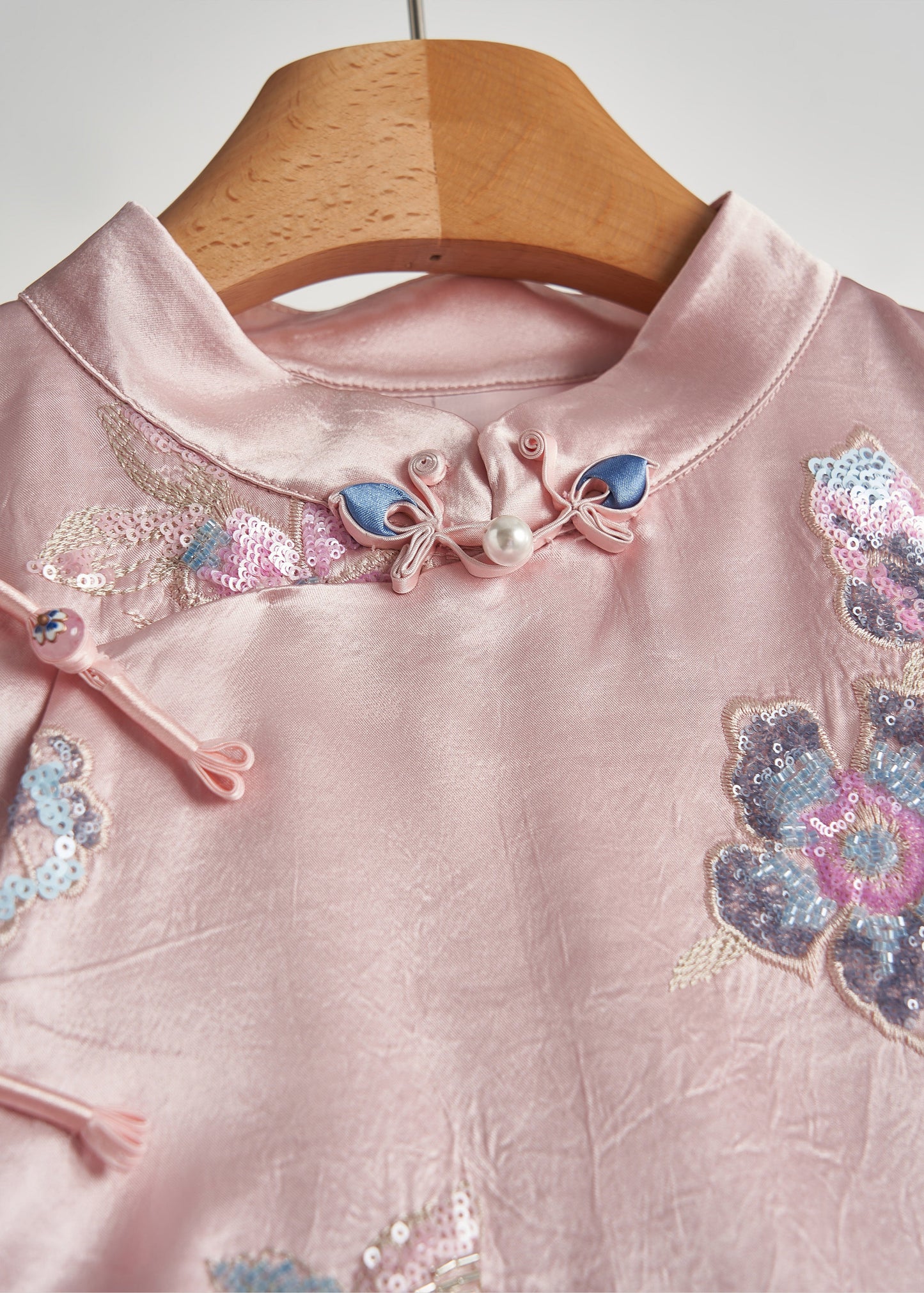 Vintage Pink Sequins Embroidered Silk Coats Fall