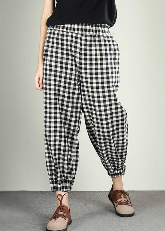 Vintage karierte Leinen-Baumwoll-Knöchellängenhose