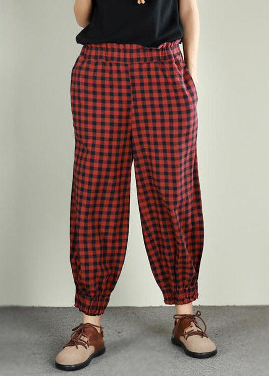 Vintage karierte Leinen-Baumwoll-Knöchellängenhose