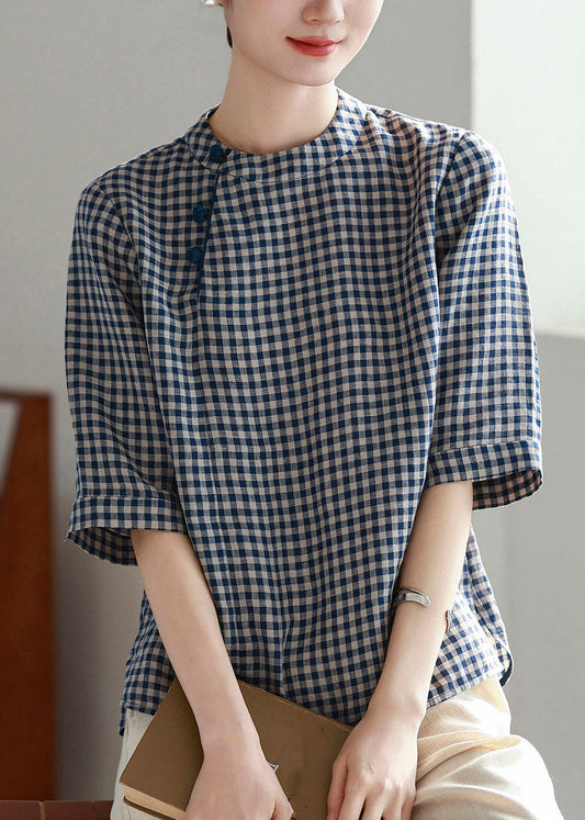 Vintage Plaid O-Neck Top Short Sleeve