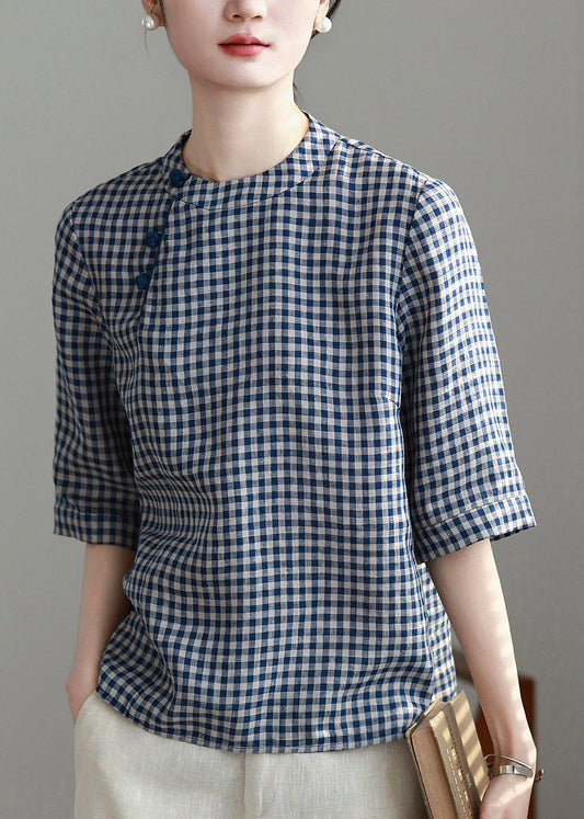 Vintage Plaid O-Neck Top Short Sleeve