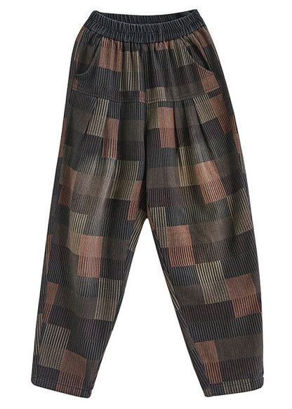 Pantalones harén de mezclilla de cintura alta con patchwork a cuadros vintage para verano