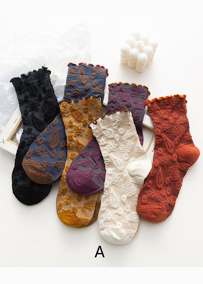 Wadenlange Socken aus Jacquard-Baumwolle mit Vintage-Pflanzenblumen