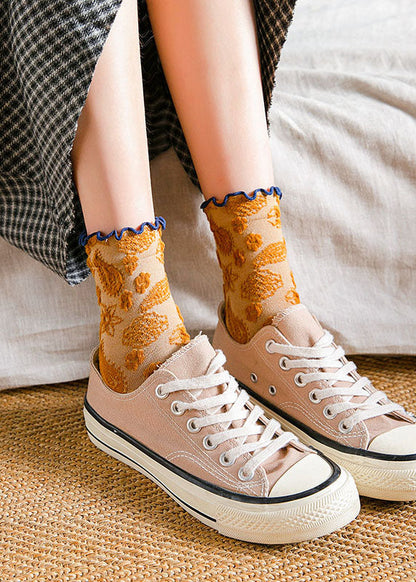 Wadenlange Socken aus Jacquard-Baumwolle mit Vintage-Pflanzenblumen