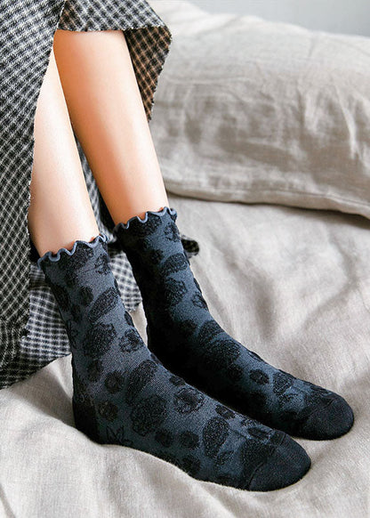Wadenlange Socken aus Jacquard-Baumwolle mit Vintage-Pflanzenblumen