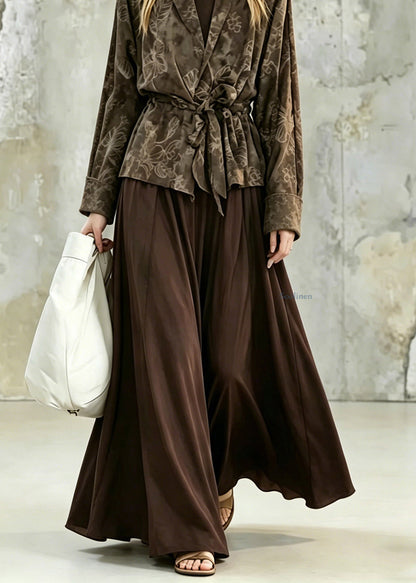 Vintage Print Tie Waist Shirt And Maxi Skirts Two Pieces Set Fall