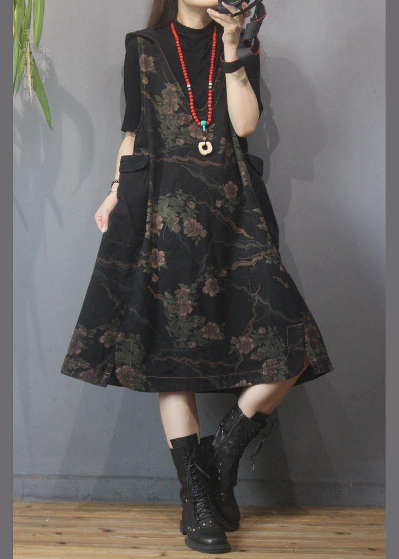 Vintage Printed Hooded Denim Vest Skirt - SooLinen