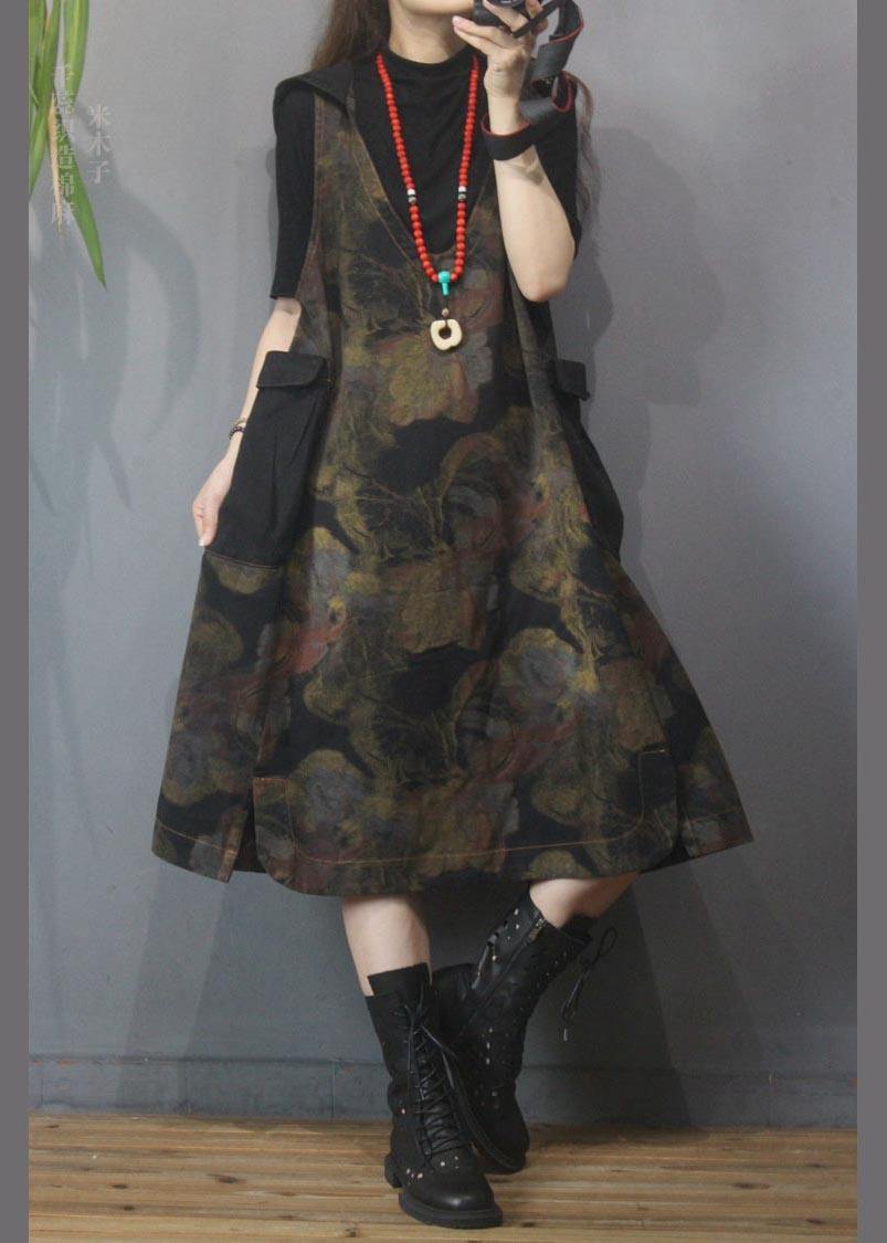 Vintage Printed Hooded Denim Vest Skirt - SooLinen