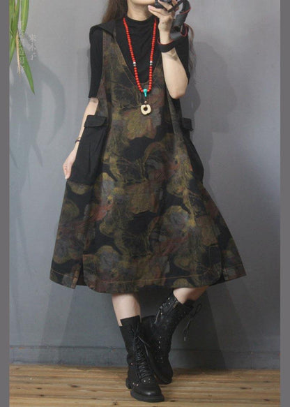 Vintage Printed Hooded Denim Vest Skirt - SooLinen