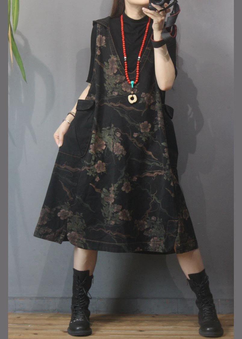 Vintage Printed Hooded Denim Vest Skirt - SooLinen