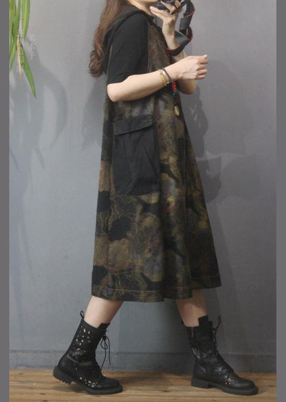 Vintage Printed Hooded Denim Vest Skirt - SooLinen