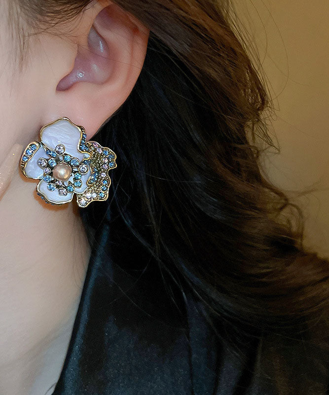 Vintage Purple Alloy Zircon Pearl Drip Glaze Stud Earrings