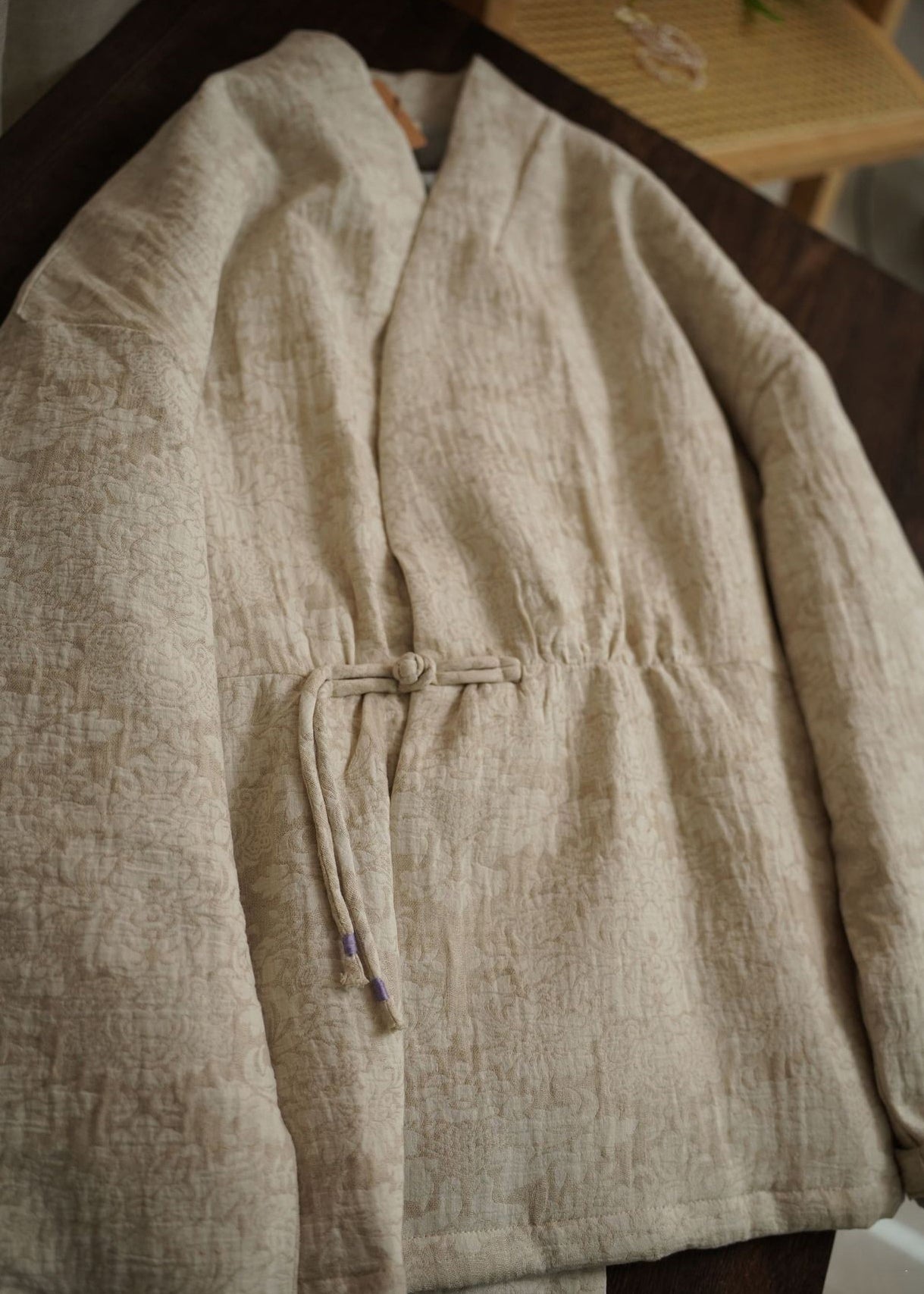 Vintage Purple Chinese Button Jacquard Fine Cotton Parka Spring