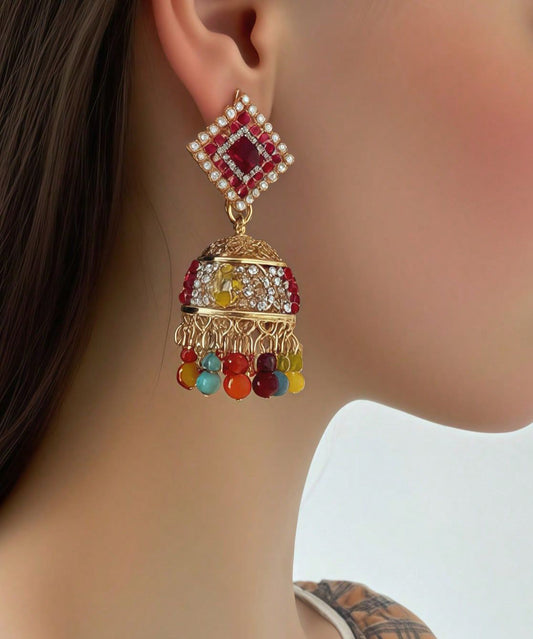 Vintage Rainbow Alloy Zircon Tassel Drop Earrings