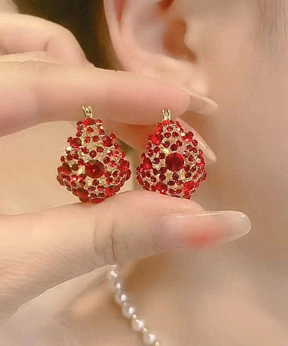 Pendientes vintage de cobre rojo dorado con incrustaciones de circonitas huecas y gotas de agua