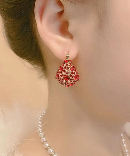 Pendientes vintage de cobre rojo dorado con incrustaciones de circonitas huecas y gotas de agua