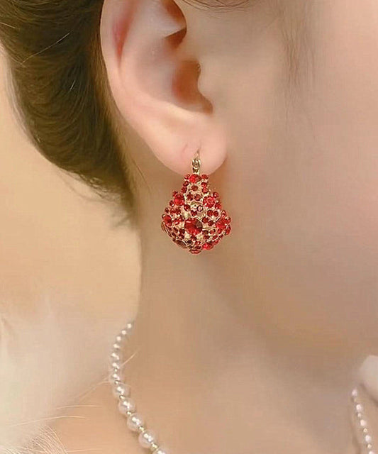 Pendientes vintage de cobre rojo dorado con incrustaciones de circonitas huecas y gotas de agua
